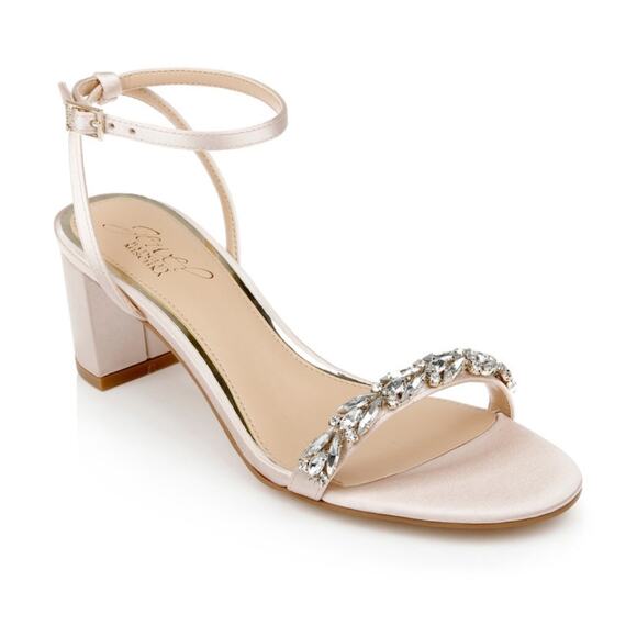Badgley Mischka NWOB Danny block heel sandal pink crystal strap wedding formal - Picture 1 of 7